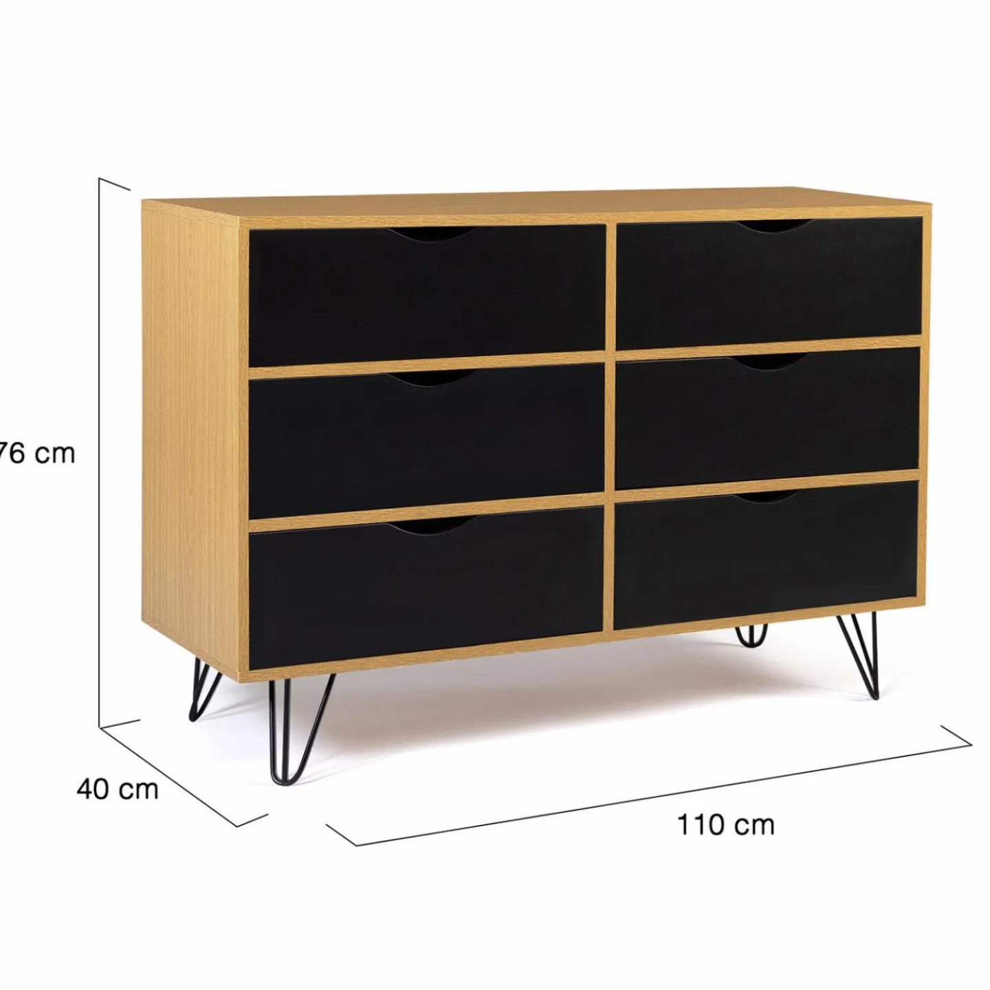 Commode vintage 6 tiroirs bois et noir*IDMarket Hot