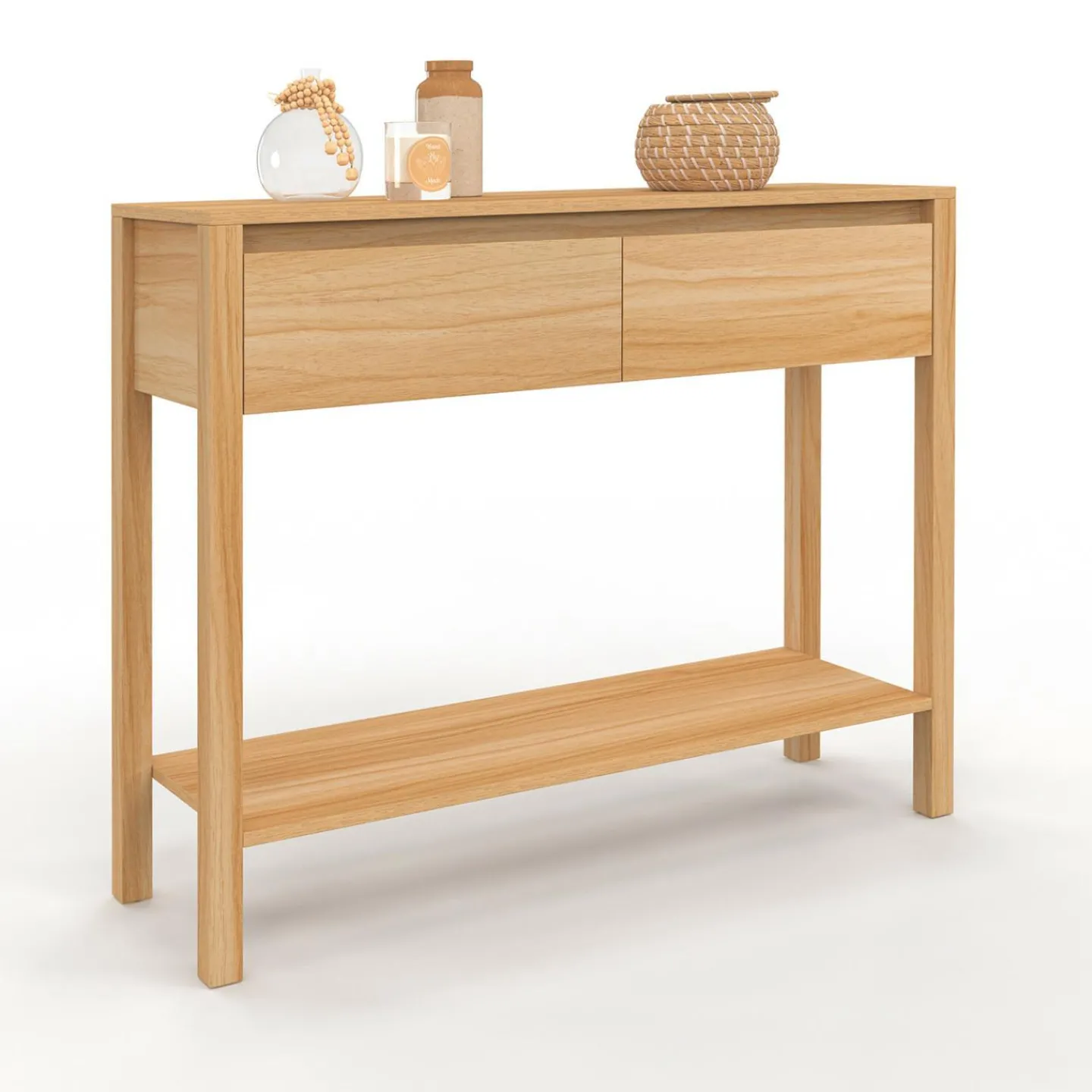Console effet teck 2 tiroirs 1 étagère*IDMarket Outlet