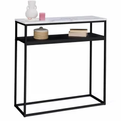 Console imitation marbre et bois noir pied métal*IDMarket Discount