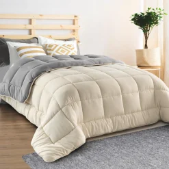 Couette polaire biface 200x200 cm gris et crème 400 gr*IDMarket