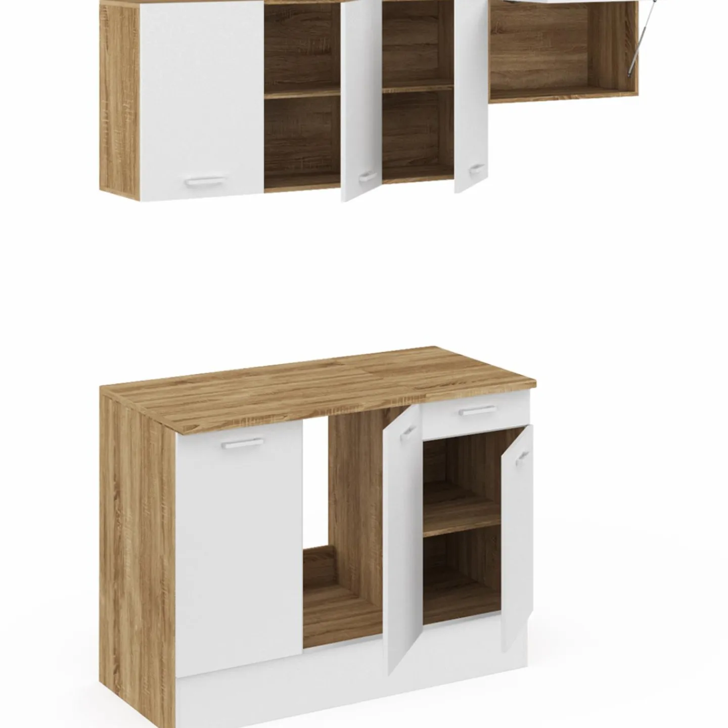 Cuisine complète 180 cm avec plan de travail bois et blanc*IDMarket Sale