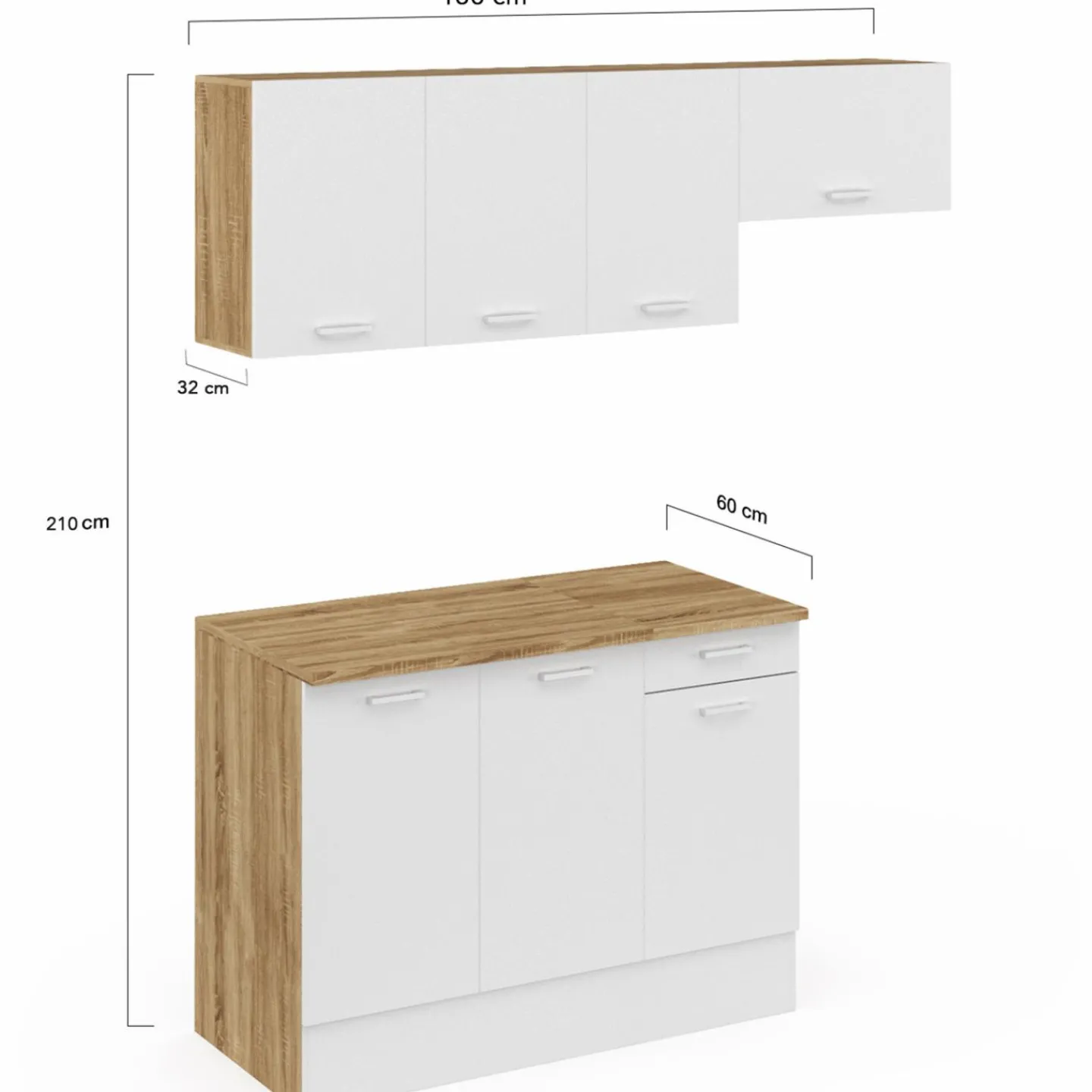 Cuisine complète 180 cm avec plan de travail bois et blanc*IDMarket Sale
