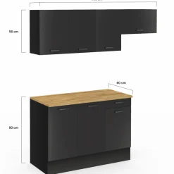Cuisine complète 180 cm avec plan de travail bois et noir*IDMarket Best