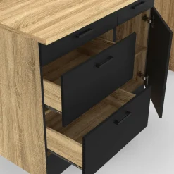 Cuisine complète bois et noir avec casserolier et plan de travail 9 éléments*IDMarket Best