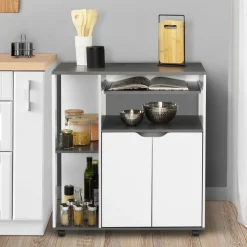 Desserte à roulettes blanche et grise 76 cm*IDMarket New