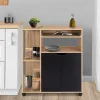 Desserte à roulettes bois façon hêtre et portes noires 76 cm*IDMarket Clearance