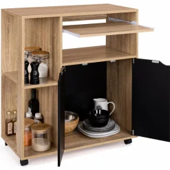 Desserte à roulettes bois façon hêtre et portes noires 76 cm*IDMarket Clearance