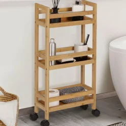 Desserte bambou sur roulettes 3 niveaux*IDMarket New