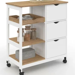 Desserte de cuisine 3 paniers + 1 plateau amovibe blanc et effet hêtre L 76 cm*IDMarket Online