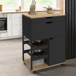 Desserte de cuisine avec placards et range-bouteilles bois et noir*IDMarket Clearance
