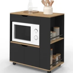 Desserte micro-onde placard tiroir épices noir*IDMarket New