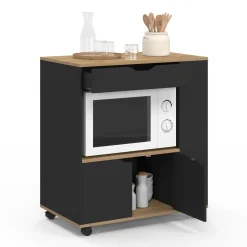 Desserte micro-onde placard tiroir épices noir*IDMarket New