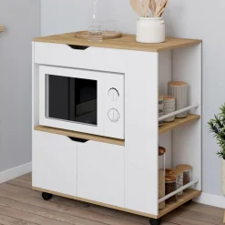 Desserte micro-onde placard tiroir épices blanc*IDMarket Online