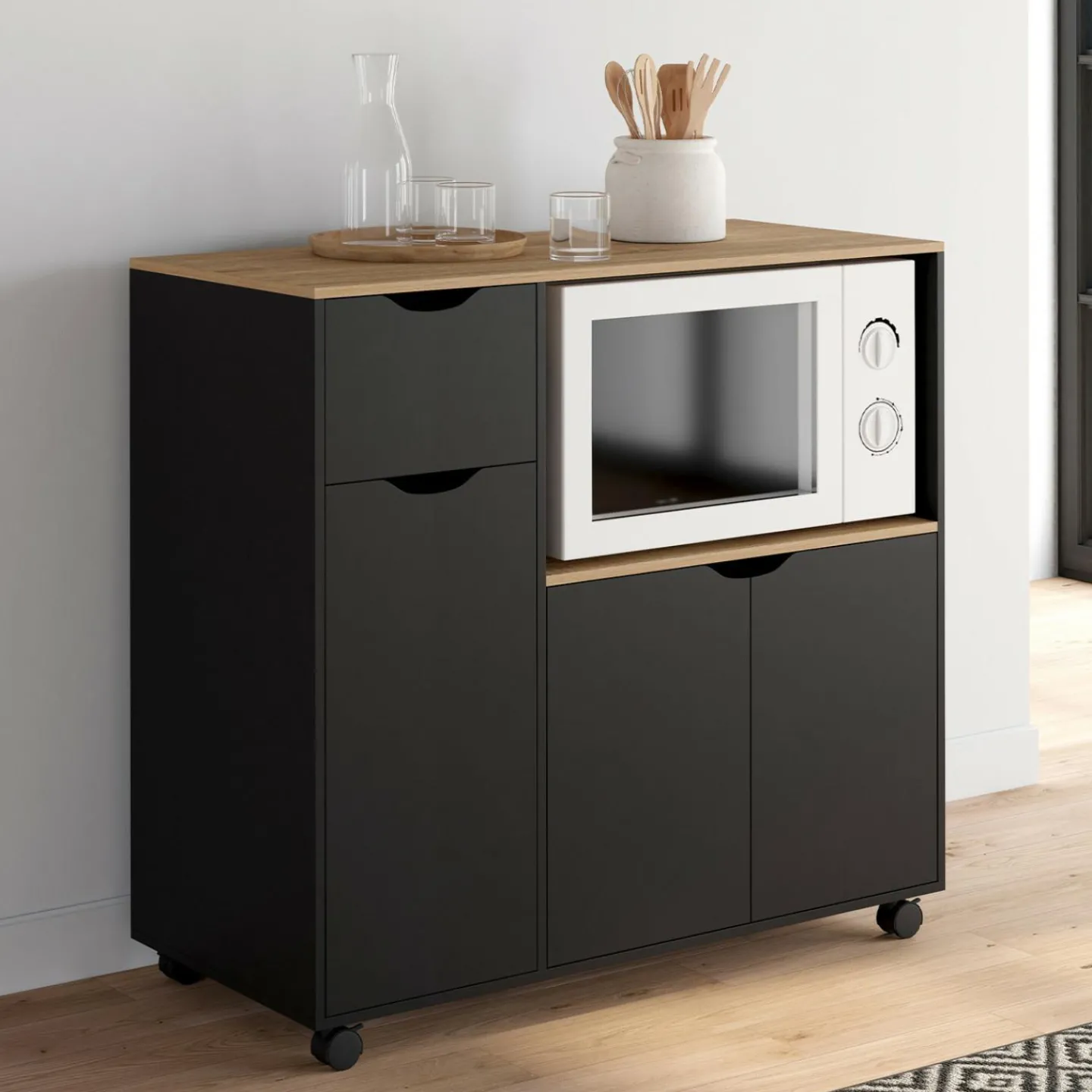 Desserte micro-onde xxl bois noir*IDMarket New