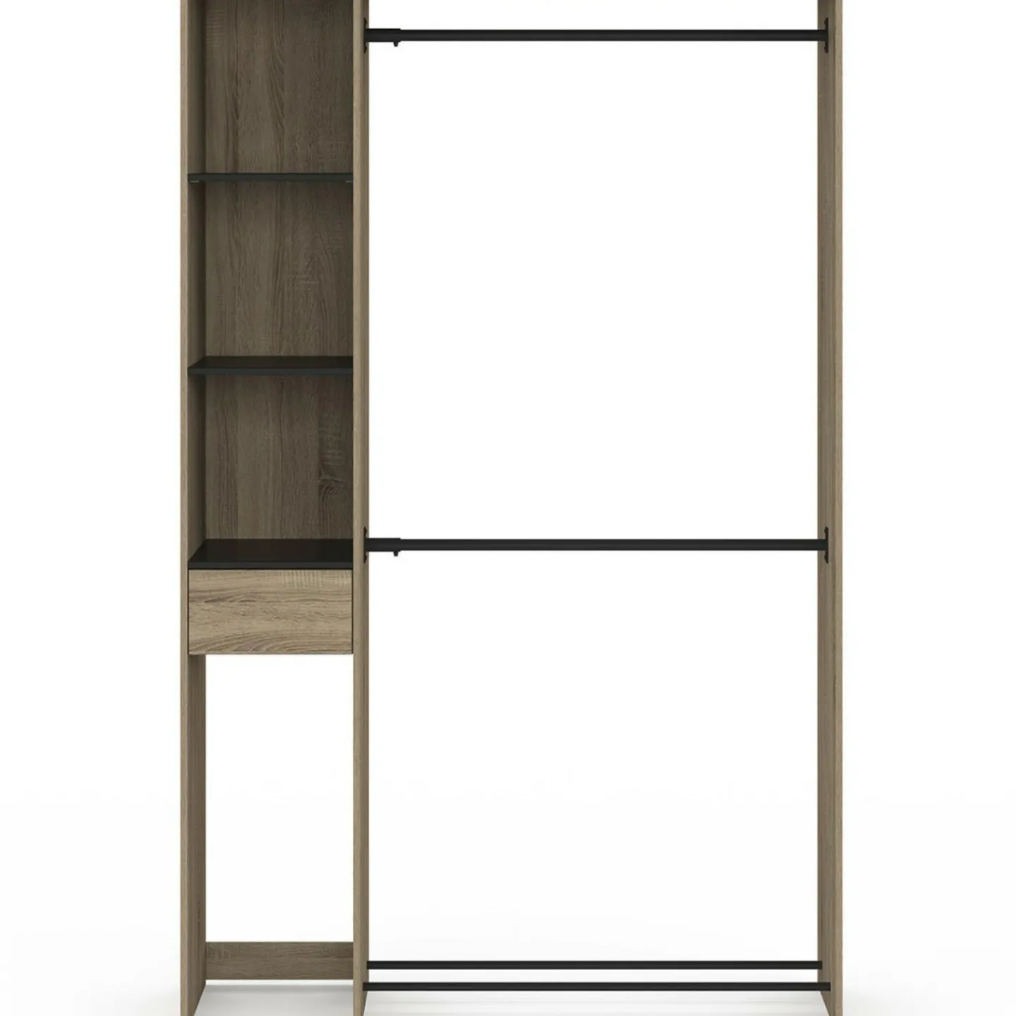 Dressing double penderie L. 110 cm avec étagères + tiroir + rangements à chaussures hêtre et noir*IDMarket