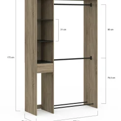 Dressing double penderie L. 110 cm avec étagères + tiroir + rangements à chaussures hêtre et noir*IDMarket