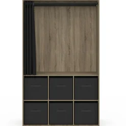 Dressing penderie 104 x 50 x 172 cm hêtre avec rideau noir et 6 boites de rangement*IDMarket Best