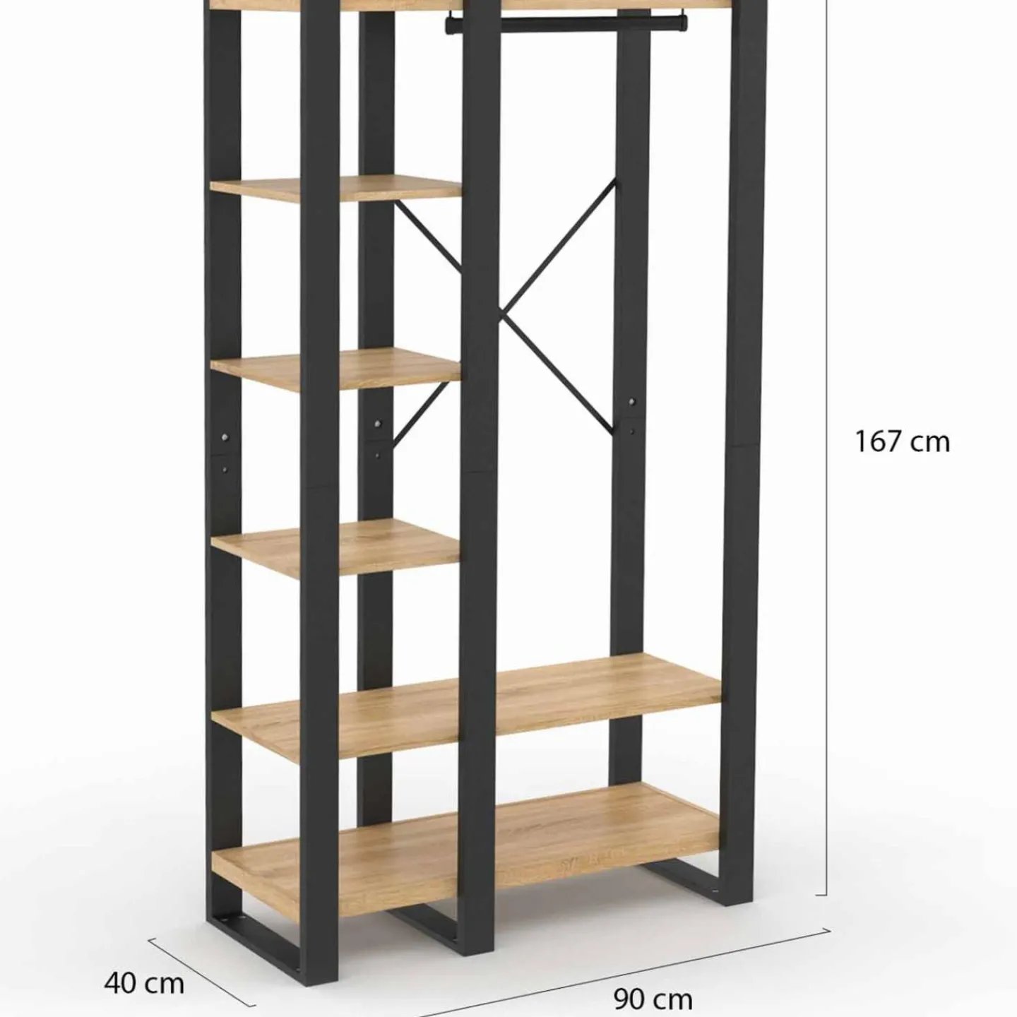 Dressing penderie avec étagère noir et bois 90 cm*IDMarket Best