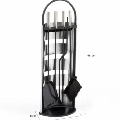 Ensemble d'accessoires de cheminée noir inox avec support*IDMarket Best