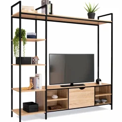 Ensemble meuble TV industriel avec étagères*IDMarket Discount