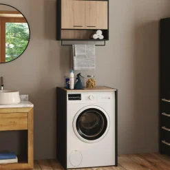 Ensemble meubles de buanderie pour machine à laver noir et hêtre*IDMarket Online