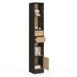 Etagère bibliothèque 190 cm 3 étagères 2 tiroirs 1 placard noir et effet bois*IDMarket Sale