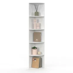 Etagère murale d'angle 5 niveaux blanche à poser ou à fixer*IDMarket Online