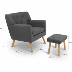 Fauteuil avec repose pieds en tissu gris anthracite style scandinave*IDMarket Sale