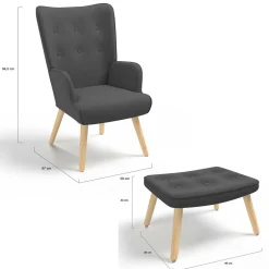 Fauteuil avec repose-pieds gris anthracite style scandinave*IDMarket Best