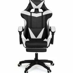 Fauteuil gamer réglable et inclinable avec repose-pied et coussins noir et blanc*IDMarket Sale
