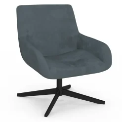 Fauteuil pivotant gris en velours et pieds noirs*IDMarket Sale