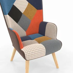 Fauteuil scandinave multicolore imprimé pied de poule avec repose pieds*IDMarket Online