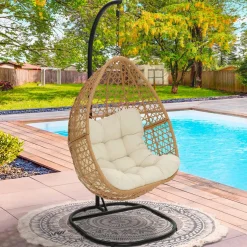 Fauteuil suspendu effet rotin avec coussin écru*IDMarket Hot