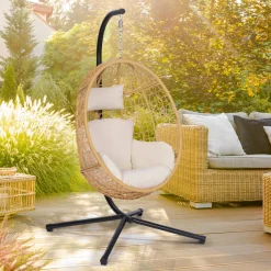 Fauteuil œuf suspendu effet rotin avec coussins écru*IDMarket Clearance