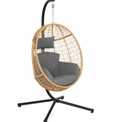 Fauteuil œuf suspendu effet rotin avec coussins gris*IDMarket Online