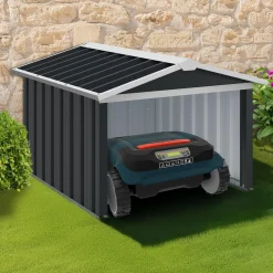 Garage pour robot tondeuse en métal gris anthracite*IDMarket Hot