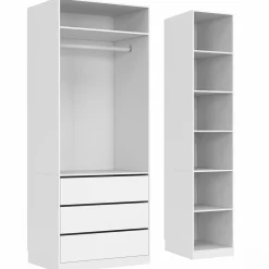 Grand dressing modulable blanc 200 cm avec 1 penderie, 7 étagères et 3 tiroirs*IDMarket New
