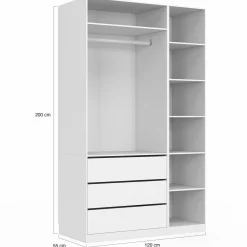 Grand dressing modulable blanc 200 cm avec 1 penderie, 7 étagères et 3 tiroirs*IDMarket New
