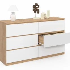 Grande commode 6 tiroirs façon hêtre et blanc*IDMarket Online