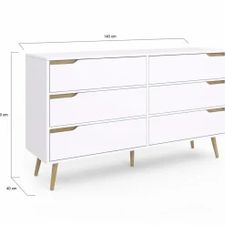 Grande commode blanche scandinave avec 6 tiroirs*IDMarket Discount