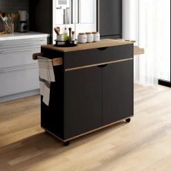 Grande desserte de cuisine noire et bois avec placard et tiroir*IDMarket Outlet