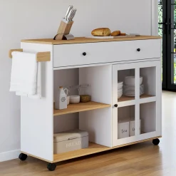 Grande desserte de cuisine avec placard vitré bois et blanc*IDMarket New