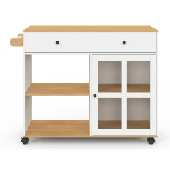 Grande desserte de cuisine avec placard vitré bois et blanc*IDMarket New
