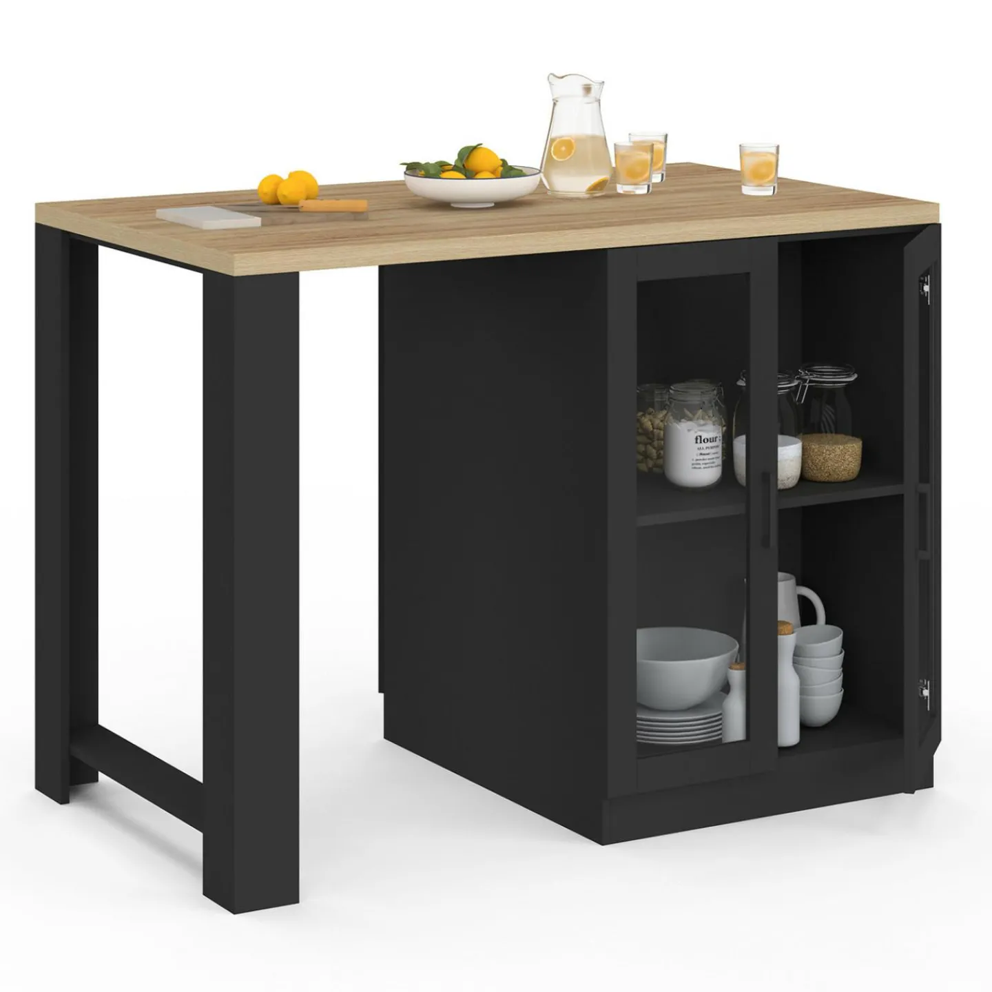 Ilot central avec plan de travail et portes vitrées 2 personnes*IDMarket Best