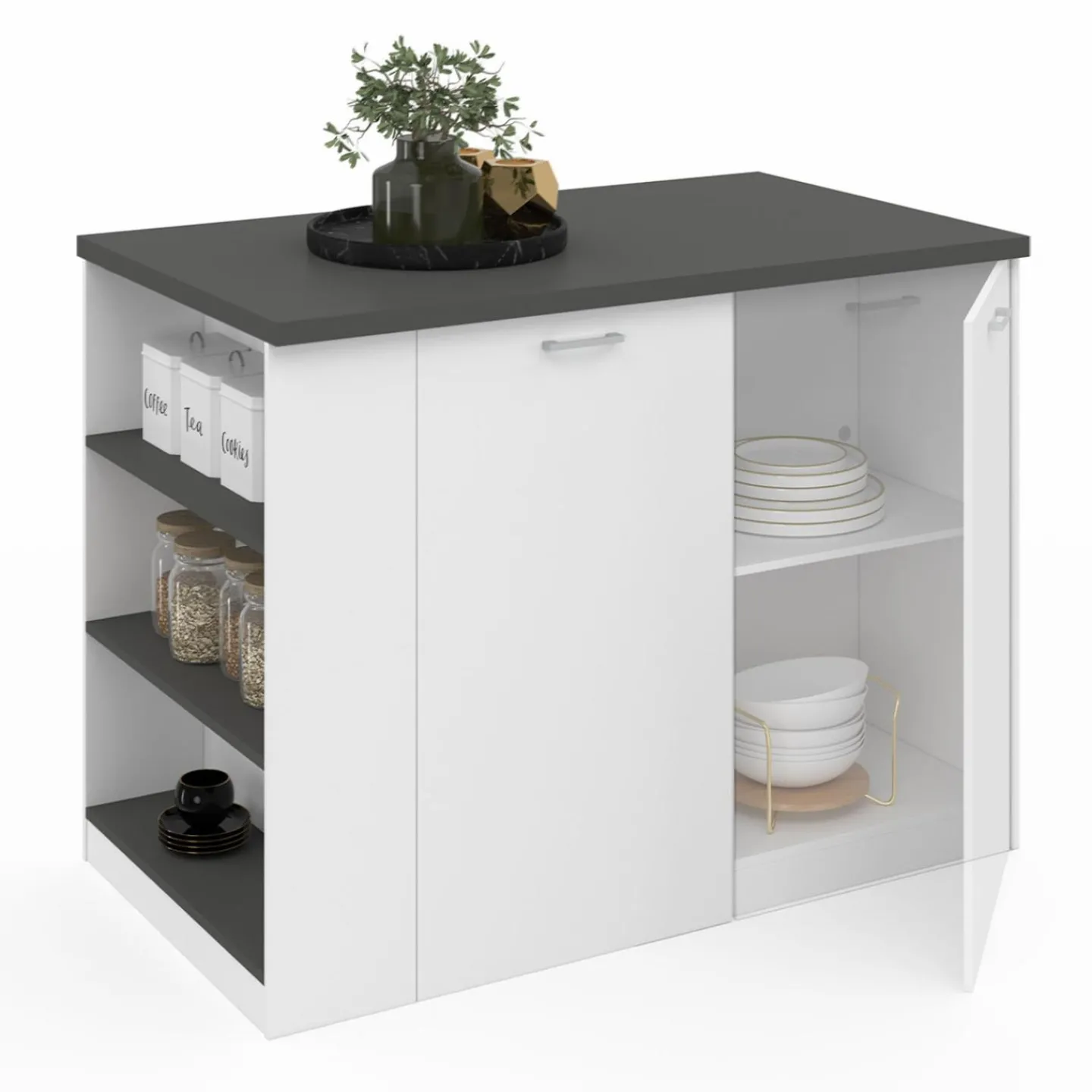 Ilot central bois blanc plan de travail gris anthracite*IDMarket Sale