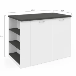 Ilot central bois blanc plan de travail gris anthracite*IDMarket Sale