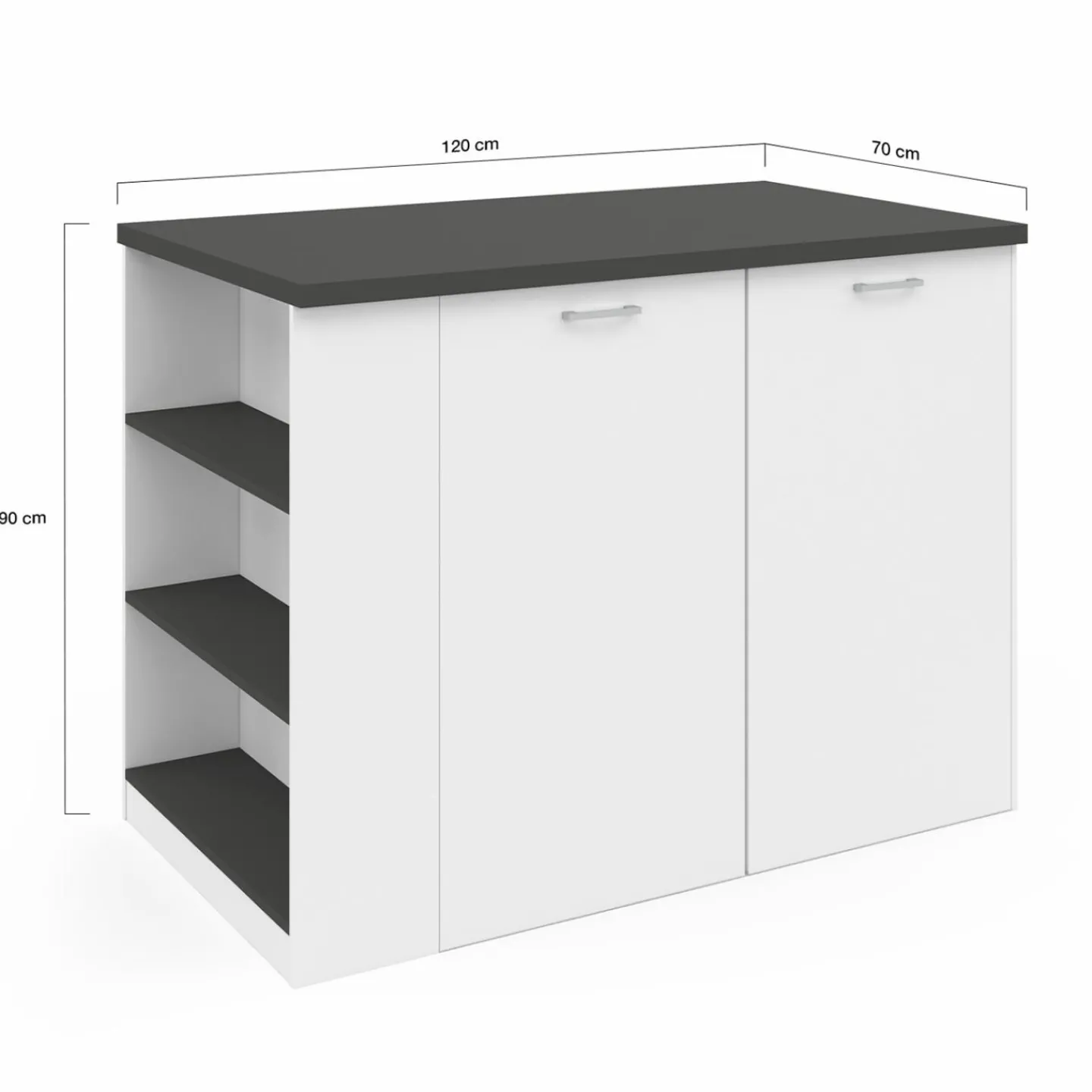 Ilot central bois blanc plan de travail gris anthracite*IDMarket Sale