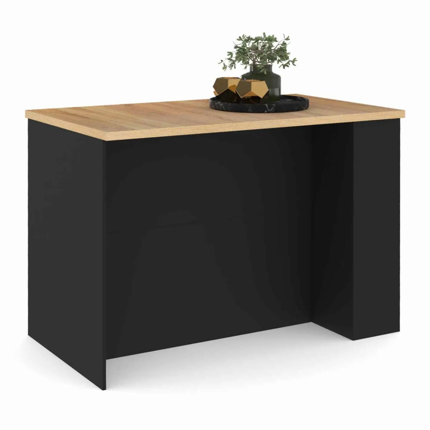 Ilot central bois noir avec plan de travail façon hêtre 120 cm*IDMarket Online