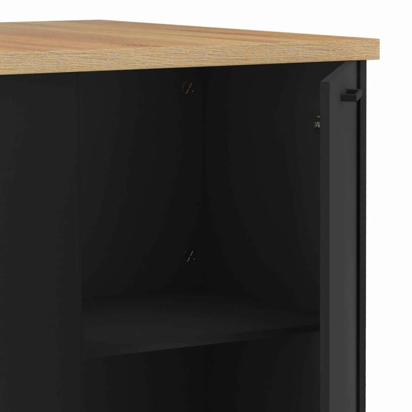 Ilot central bois noir avec plan de travail façon hêtre 120 cm*IDMarket Online