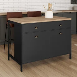 Ilot central cuisine bois et noir 120 cm*IDMarket Discount
